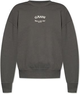 Sweatshirt met logo Ganni , Gray , Dames - L/Xl,2Xs/Xs