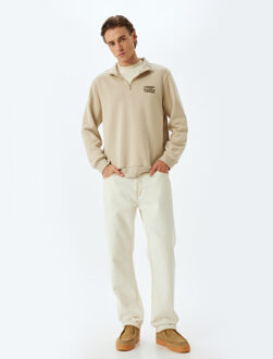 SWEATSHIRTS Halve ritssluiting Met drukwerk Sweatshirt Beige