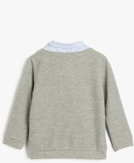 SWEATSHIRTS Overhemdkraag met knopen Met gebruik van twee verschillende stoffen Sweatshirt Lichtgrijs