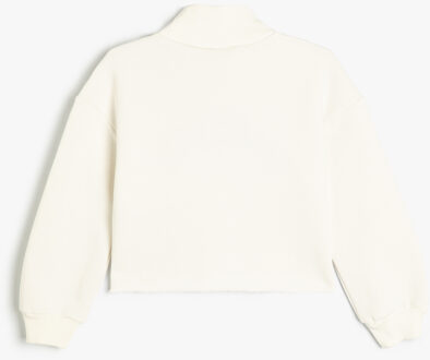 SWEATSHIRTS Rechte kraag Applique Gedetailleerd Sweatshirt Ecru