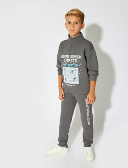 SWEATSHIRTS Rechte kraag Met drukwerk Sweatshirt Donkergrijs