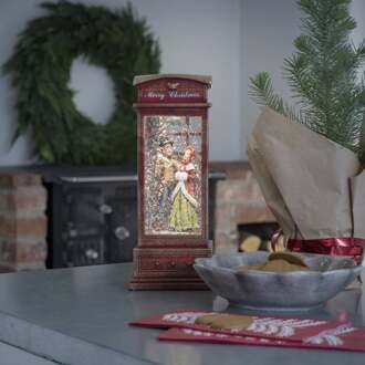 Sweden ® 4368-550 - Kerstdecoratie - LED verlichte watergevulde telefooncel met Dickenstafereel - 10x25cm - op batterij - 5u timer of permanent - voor binnen - warmwit