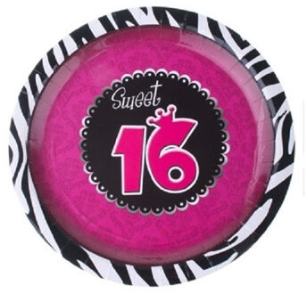 Sweet 16 feest thema party bordjes - 16x stuks - dia 23 cm - Karton - verjaardag