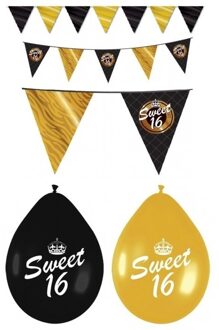 Sweet 16 feestversiering pakket zwart en goud