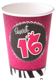 Sweet 16 kartonnen bekers 16x stuks feestartikelen - tafel versieringen