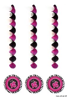 Sweet 16 party versiering rotorspiralen 3x stuks