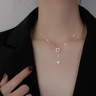Sweet 925 Sterling Silver Shiny Zircon Star Choker Geometric Necklace For Women Gift Fine Jewelry Accessories NK060