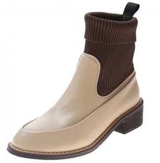 Sweet Female Chelsea Short Boots Genuine Leather Square Heels Women Warm Socks Ankle Boots Dancing Party Shoes Woman