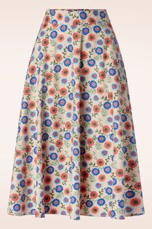 Sweet Floral swing rok in crème Creme/Multicolour