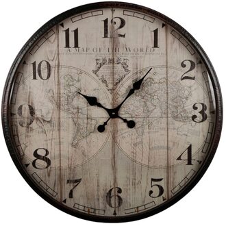 Sweet Living Wandklok Wereldkaart Zwart - Ø80 cm