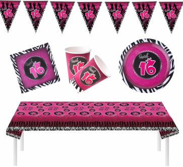 Sweet Sixteen thema verjaardag feestartikelen pakket voor 16x personen - Feestpakketten