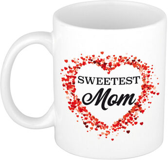 Sweetest mom kado mok / beker met hartjes voor Moederdag / verjaardag - feest mokken Multikleur