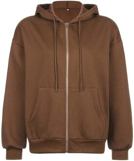 Sweetown Bruin Y2K Esthetische Hoodies Vrouwen Vintage Zip Up Sweater Winter Jas Kleding Zakken Lange Mouw Hooded Truien bruin 1 / M