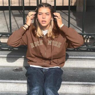 Sweetown Bruin Y2K Esthetische Hoodies Vrouwen Vintage Zip Up Sweater Winter Jas Kleding Zakken Lange Mouw Hooded Truien bruin 2 / S