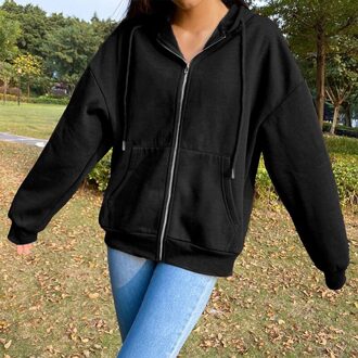Sweetown Bruin Y2K Esthetische Hoodies Vrouwen Vintage Zip Up Sweater Winter Jas Kleding Zakken Lange Mouw Hooded Truien zwart / M