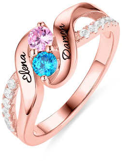 Sweey Dropshipping Personalized for Love Double Birthstones Promise Ring Valentine's Day Gift Silver Gold Rose Gold