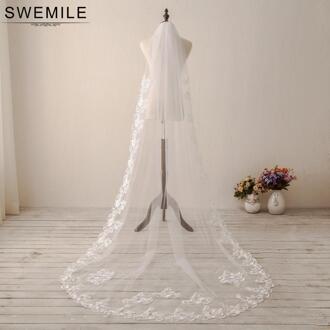 SWEMILE Voile Mariage 3M Kant Kathedraal Bruiloft Sluier Wit Ivoor Een Laag Lange Bridal Veil Veu de Noiva accessoires