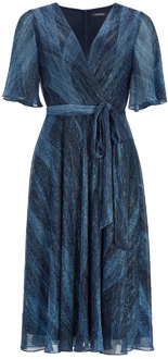 Swing Geplooide Jurk met Metallicgaren Swing , Blue , Dames - L