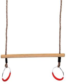 Swing King Hout/Metaal - Trapeze met ringen - Rood