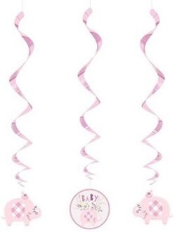 Swirls Hangdecoratie Olifant Roze Geboorte Meisje (3st)