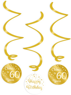 swirlslingers 60 jaar 70 cm goud/wit 3 stuks Goudkleurig