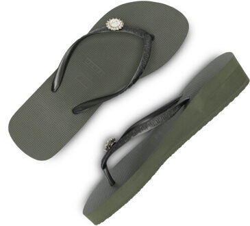 Switch dames slipper met hak legergroen, , maat: Bruin/groen - 39-40