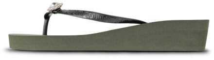 Switch dames slipper met hak legergroen, , maat: - maat 41-42 Bruin/groen