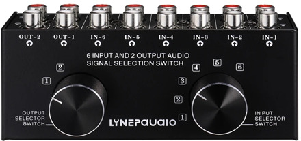 Switcher 6 in 2 Out or 2 in 6 Out Headphone Speaker Switcher Stereo Sound Source Signal Selection Switcher, Interface Adopts RCA