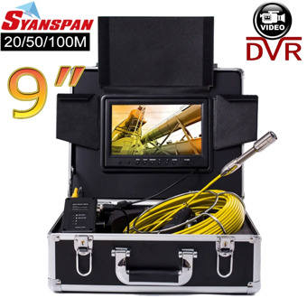 SYANSPAN 23MM 20/50/100M Pipe Inspection Video Camera, 8GB TF Card DVR IP68 Drain Sewer Pipeline Industrial Endoscope 9" Monitor