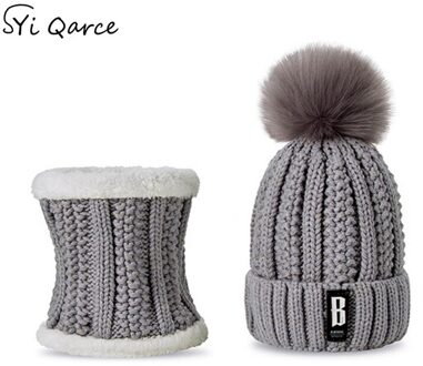 SYi Qarce Brief B 2 Pcs Vrouwen Winter Warm Gebreide Muts Sjaal Set Fleece Prefect Christmas voor meisje vrouwen hoed en sjaal grijs