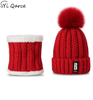 SYi Qarce Brief B 2 Pcs Vrouwen Winter Warm Gebreide Muts Sjaal Set Fleece Prefect Christmas voor meisje vrouwen hoed en sjaal rood