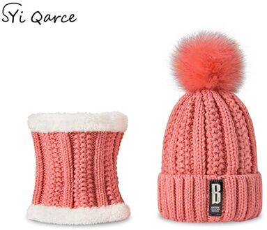 SYi Qarce Brief B 2 Pcs Vrouwen Winter Warm Gebreide Muts Sjaal Set Fleece Prefect Christmas voor meisje vrouwen hoed en sjaal roze