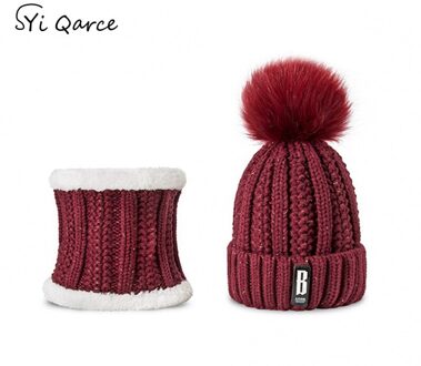 SYi Qarce Brief B 2 Pcs Vrouwen Winter Warm Gebreide Muts Sjaal Set Fleece Prefect Christmas voor meisje vrouwen hoed en sjaal wijn rood
