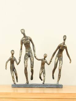 Symbolisch beeldje brons look Familie 2 kinderen, 32 cm