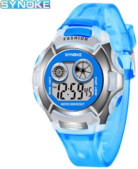 Synoke Transparante Kleur Mode Elektronische Horloge Alarm Zeven Kleuren Noctilucent Multifunctionele Sport Jongens En Meisjes Primaire Sc 9034 blauw