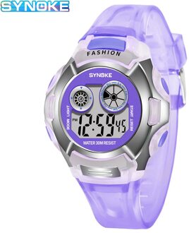 Synoke Transparante Kleur Mode Elektronische Horloge Alarm Zeven Kleuren Noctilucent Multifunctionele Sport Jongens En Meisjes Primaire Sc 9034 paars