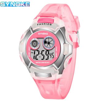 Synoke Transparante Kleur Mode Elektronische Horloge Alarm Zeven Kleuren Noctilucent Multifunctionele Sport Jongens En Meisjes Primaire Sc 9034 roze