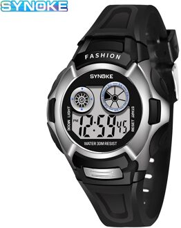 Synoke Transparante Kleur Mode Elektronische Horloge Alarm Zeven Kleuren Noctilucent Multifunctionele Sport Jongens En Meisjes Primaire Sc 9034 zwart