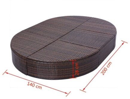 Synthetic brown rattan lounger with cushion 200x140x28 cm