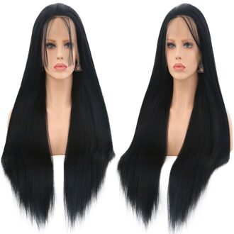 Synthetische 13*3 Lace Front Pruik Zwart Rechte Hittebestendige Vezel Haar Natuurlijke Haarlijn Gratis Deel Met Baby Haar voor Vrouwen Pruiken 26 duim lace voorkant