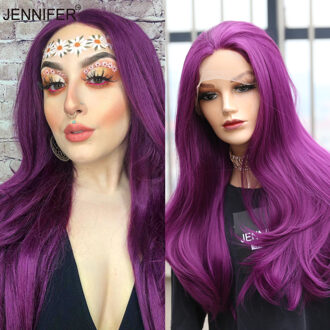 Synthetische Pruiken Voor Vrouwen 24Inch Lace Front Lange Rechte Haar Paarse Kleur Hittebestendige Vezel Party/Dagelijks 150-MKD016-3700R