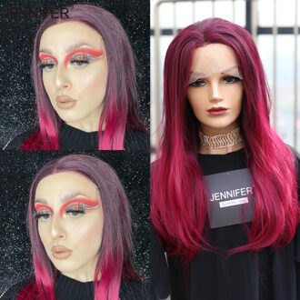 Synthetische Pruiken Voor Vrouwen 24Inch Lace Front Lange Rechte Haar Paarse Kleur Hittebestendige Vezel Party/Dagelijks 66-MKDSNY022-T1BBURG