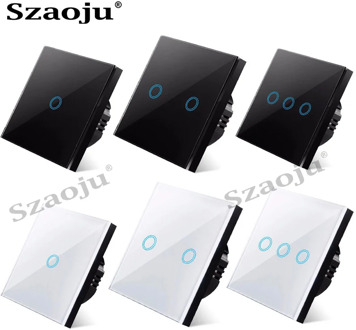 Szaoju touch switch EU standard white crystal glass panel light switch Ac110-220v switch 1gang 1 way ,wall lamp touch switch