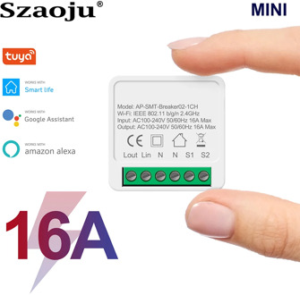 Szaoju Tuya WiFi Switch Led Light Smart Life Push Module Supports 2 Way APP Voice Relay Timer Google Home Alexa 16A 10A MINI