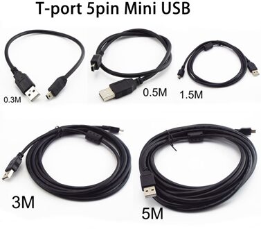 T-Poort 5pin Mini Usb Data Oplaadkabel 0.3M 0.5M 1.5M 3 M 5M Usb 2.0 Fast Charger Voor MP3 MP4 Speler Auto Dvr Digitale Camera