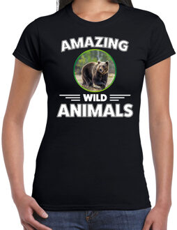 T-shirt beren amazing wild animals / dieren zwart voor dames XL