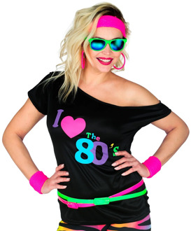 T-Shirt Dames I Love 80's Zwart Fashion Zwart, Multikleur - Print