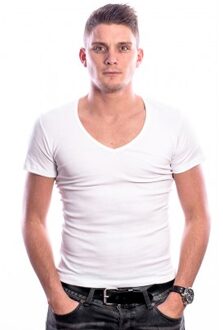 T-shirt diepe V-hals - 1-pack - Wit - 100% katoen - M