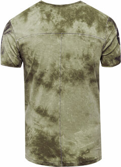 T-shirt in kleur met logo-print in de stijl van Tie Dye Batik - maat 3XL Kaki