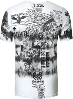 T-shirt in kleur met voorkant in tie-dye batik en bedrukking Wit - S
